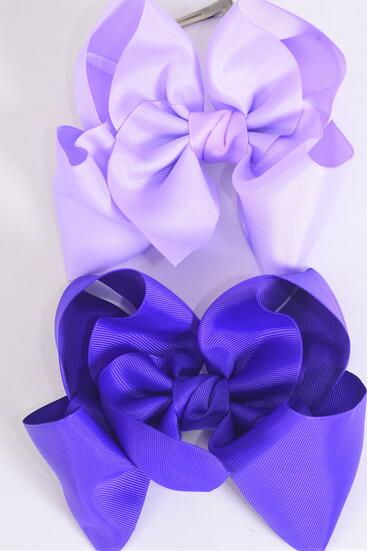 Hair Bow Extra Jumbo Cheer Type Bow Purple Mix Grosgrain Bow-tie / 12 pcs Bow = Dozen   Alligator Clip , Size - 8" x 7" Wide , 6 Lavender , 6 Purple Color Mix Clip Strip & UPC Code