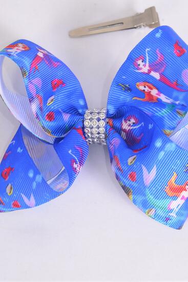 Hair Bow Jumbo Mermaid Under The Sea Grosgrain Bow-tie / 12 pcs Bow = Dozen  Alligator Clip , Size - 4" x 3" Wide , Clip Strip & UPC Code