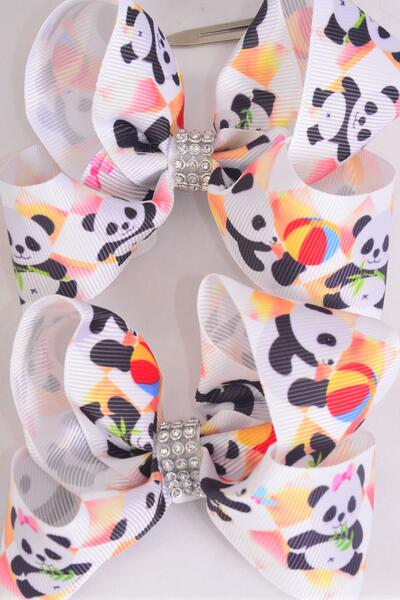 Hair Bow Cute Panda Grosgrain Bow-tie / 12 pcs Bow = Dozen Panda , Alligator Clip , Size - 4" x 3" Wide , Clip Strip & UPC Code