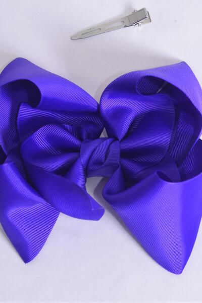 Hair Bow Extra Jumbo Cheer Type Bow Purple Grosgrain Bow-tie / 12 pcs Bow = Dozen  Purple , Alligator Clip , Size - 8" x 7" Wide , Clip Strip & UPC Code