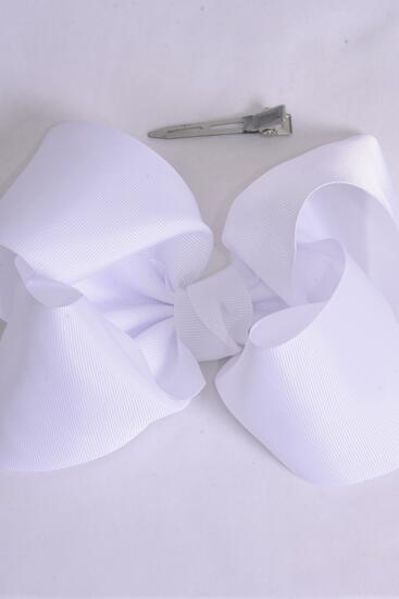 Hair Bow Extra Jumbo Cheer Type Bow White Grosgrain Bow-tie / 12 pcs Bow = Dozen White , Alligator Clip , Size - 8" x 7" Wide , Clip Strip & UPC Code