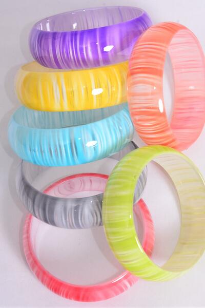 Bracelet Bangle Acrylic Candy Stripes Multi / 12 pcs = Dozen Multi , Size - 2.75" x 1" Dia Wide , 2 Black , 2 Purple , 2 Red , 2 Blue , 2 blue , 1 Lime Green , 1 Orange Color Asst , Hang tag & OPP bag & UPC Code