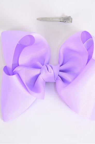 Hair Bow Extra Jumbo Cheer Type Bow Lavender Grosgrain Bow-tie / 12 pcs Bow = Dozen Lavender , Alligator Clip , Size - 8" x 7" Wide , Clip Strip & UPC Code