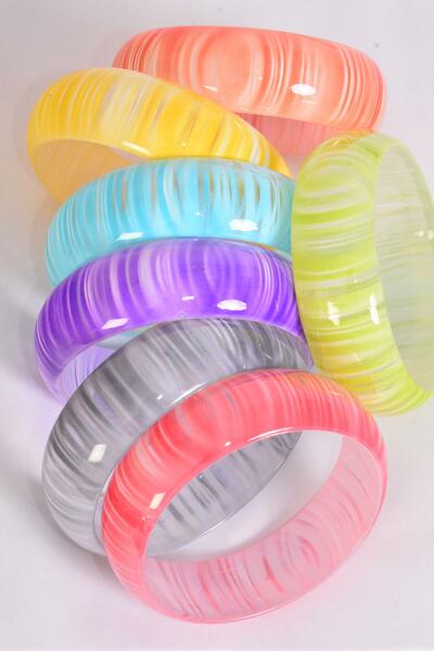 Bracelet Bangle Acrylic Candy Stripes Multi / 12 pcs = Dozen Multi , Size - 2.75" x 1" Dia Wide , 2 Black , 2 Purple , 2 Red , 2 Blue , 2 blue , 1 Lime Green , 1 Orange Color Asst , Hang tag & OPP bag & UPC Code