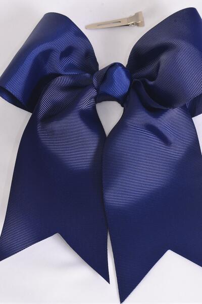 Hair Bow Extra Jumbo Long Tail Cheer Type Bow Navy Grosgrain Bow-tie /12 pcs Bow = Dozen  Navy , Alligator Clip , Size - 6.5" x 6" Wide , Clip Strip & UPC Code