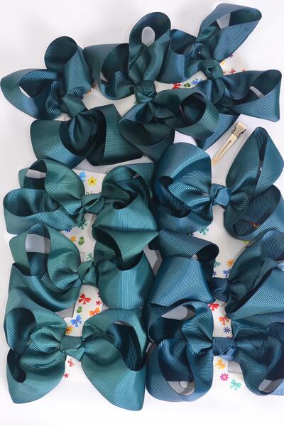 Hair Bows Large 36 pcs Grosgrain Bow-tie Hunter Green Mix / 12 card = Dozen  Alligator Clip , Bow Size - 4" x 3" Wide , 4 Spruce , 4 Hunter Green , 4 Forest Green Color Mix , 3 pcs per card , 12 Card = Dozen