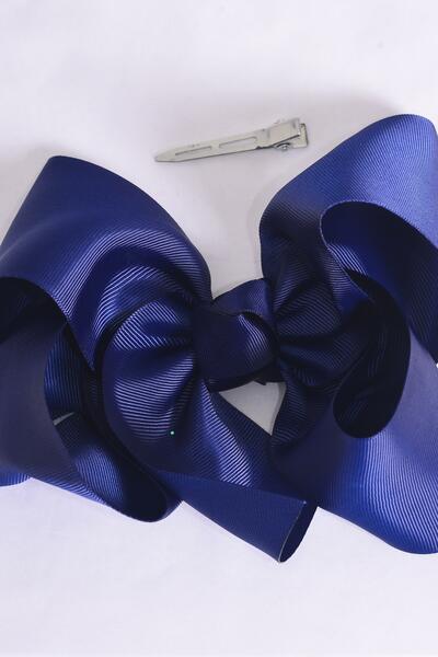 Hair Bow Extra Jumbo Cheer Type Bow Navy Grosgrain Bow-tie / 12 pcs Bow = Dozen Navy , Size - 8" x 7" Wide , Alligator Clip , Clip Strip & UPC Code