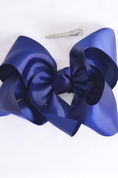 Hair Bow Jumbo Navy Grosgrain Bow-tie / 12 pcs Bow = Dozen Navy , Alligator Clip , Size - 6" x 5" Wide , Clip Strip and UPC Code