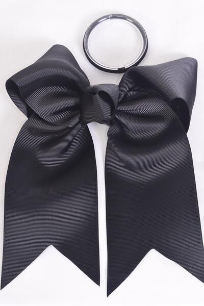 Hair Bow Extra Jumbo Long Tail Cheer Type Bow Black Elastic Grosgrain Bow-tie / 12 pcs Bow = Dozen Black , Elastic , Size - 6.5" x 6" Wide , Clip Strip & UPC Code