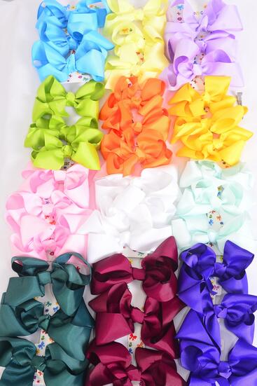 Hair Bows Large 36 pcs Grosgrain Bow-tie Rainbow / 12 card = Dozen Rainbow , Alligator Clip , Size - 4" x 3" Wide , 12 Color Asst , 3 pcs per Card , 12 Card = Dozen