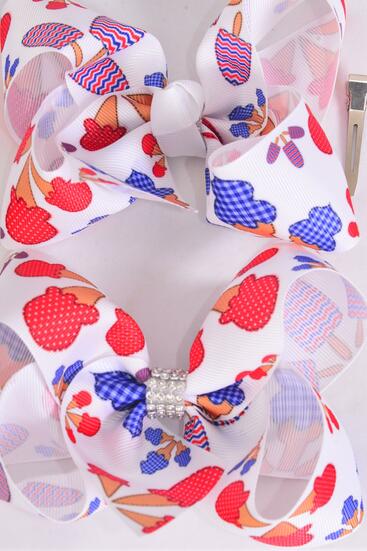 Hair Bow Jumbo Ice Cream Treats Grosgrain Bow-tie / 12 pcs Bow = Dozen  Patriotic , Alligator Clip , Bow - 6" x 5" Wide , Clip Strip and UPC Code