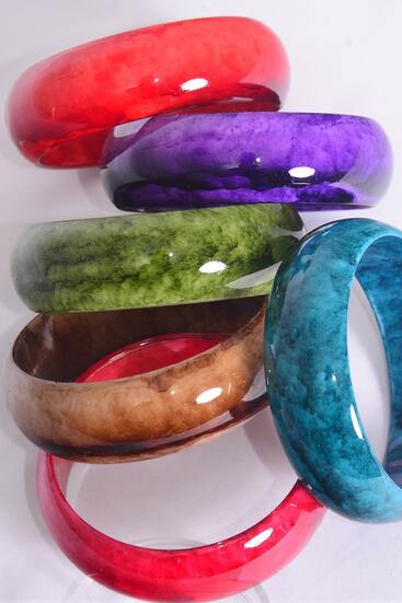 Bracelet Bangle Acrylic Marble Look Multi / 12 pcs = Dozen Multi , Size - 2.75" x 1" Wide , 2 of each Color Asst , Hang Tag & OPP Bag & UPC Code