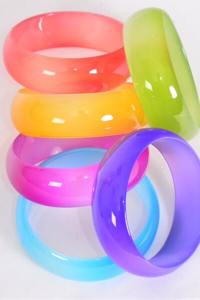 Bracelet Bangle Acrylic Gradient Tiedye / 12 pcs = Dozen Multi , Size - 2.75" x 1" Dia Wide , 2 of each Pattern Asst , Hang tag & OPP bag & UPC Code