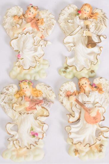 Figurine Angel Magnet White Angel White Dress / 12 pcs Angel = Dozen  Angel , Size - 2.75" x 4" Wide , 3 Of Each Pattern Asst , Disply Box