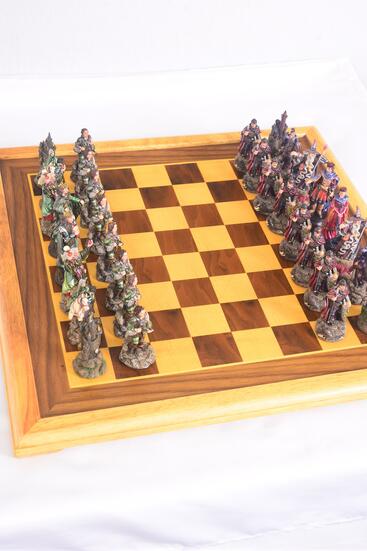 Chess King Arthur w Wood board / Disply King Arthur 3'' Poly Figures , come w 20'' x 20'' Chess Wood board