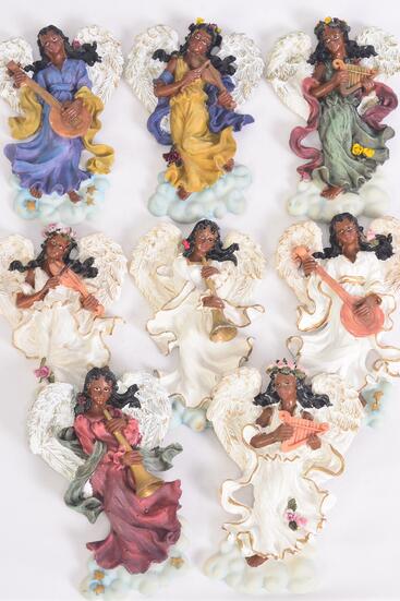 Figurine Angel Magnet Black Angel w Instrument mix / 12 pcs Angel = Dozen Angel , Size - 2.75" x 4" Wide , 2 Of Each Pattern Asst , Disply Box