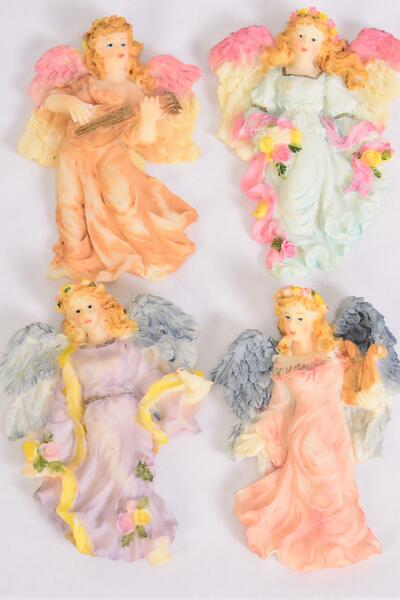 Figurine Angel Magnet White Angel Pastel Dress / 12 pcs Angel = Dozen Angel , Size - 2.75" x 4" Wide , 3 Of Each Pattern Asst , Disply Box