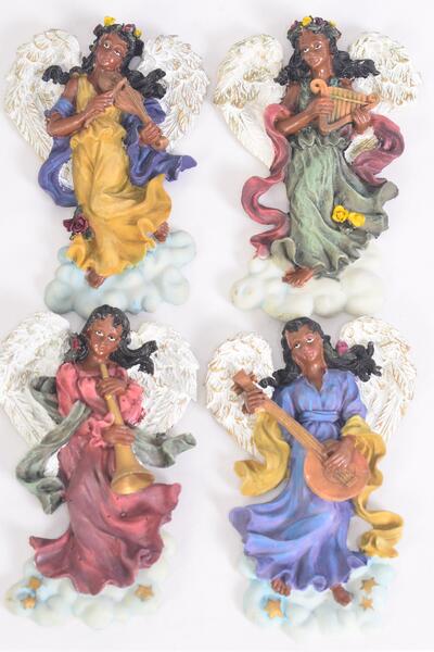 Figurine Angel Magnet Black Angel w Instrument / 12 pcs Angel = Dozen  Angel , Size - 2.75" x 4" Wide , 3 Of Each Pattern Asst , Disply Box