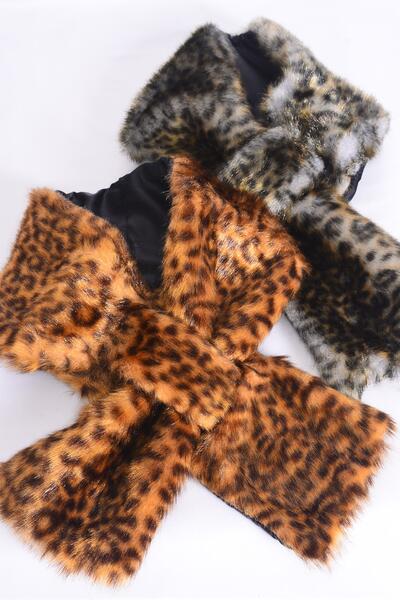 Scarf Womens Plush Faux Fur Scarf / PC Size - 36" x 5.5" Wide , Choose Patterns , OPP Bag