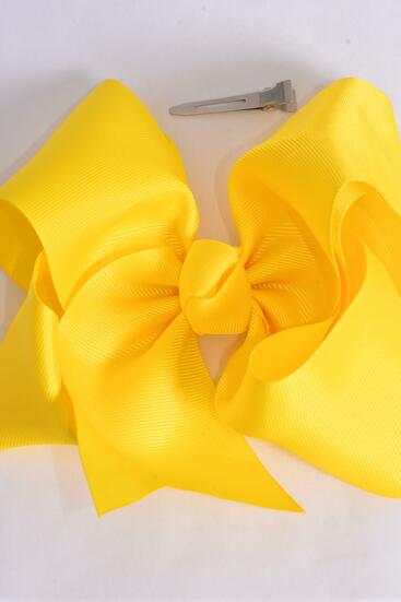 Hair Bow Extra Jumbo Cheer Type Bow Daffodil Yellow Grosgrain Bow-tie / 12 pcs Bow = Dozen Daffodil Yellow , Alligator Clip , Size - 8 x 7" Wide , Clip Strip & UPC Code