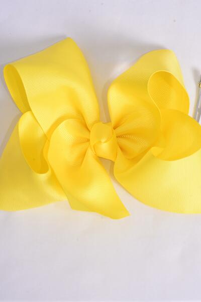 Hair Bow Extra Jumbo Cheer Type Bow  Baby Yellow Grosgrain Bow-tie / 12 pcs Bow = Dozen Baby Yellow , Alligator Clip , Size - 8" x 7" Wide , Clip Strip & UPC Code