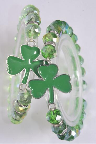 Bracelet Shamrock Epoxy 10 mm Glass Crystal Rhinestone Bezel Mix / 12 pcs = Dozen Match 70125 Shamrock , Stretch , 6 of each Color Asst , Hang Tag & OPP Bag & UPC Code