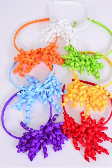 Headband Horseshoe Twirl Grosgrain Bow-tie / 12 pcs = Dozen Multi , 2 White , 2 Blue , 2 Purple , 2 Red , 2 Yellow , 1 Lime , 1 Orange Mix , Hang Tag & UPC Code ,W Clear Box