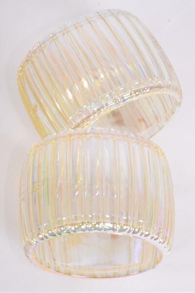 Bracelet Bangle Hinge Acrylic Wide Ridged Iridescent /  12 pcs = Dozen Hinge , Size - 2.75" x 2" Dia Wide , Hang Tag & OPP bag & UPC Code