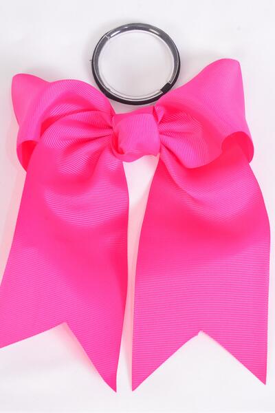 Hair Bow Extra Jumbo Long Tail Cheer Type Bow Fuchsia Elastic Grosgrain Bow-tie / 12 pcs Bow = Dozen Fuchsia , Elastic , Size - 6.5" x 6" Wide , Clip Strip & UPC Code