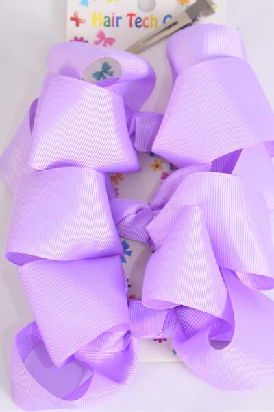 Hair Bows Large 36 pcs Grosgrain Bow-tie Lavender / 12 card = Dozen Lavender , Alligator Clip , Bow Size - 4" x 3" Wide , 3 pcs per card , 12 Card = Dozen