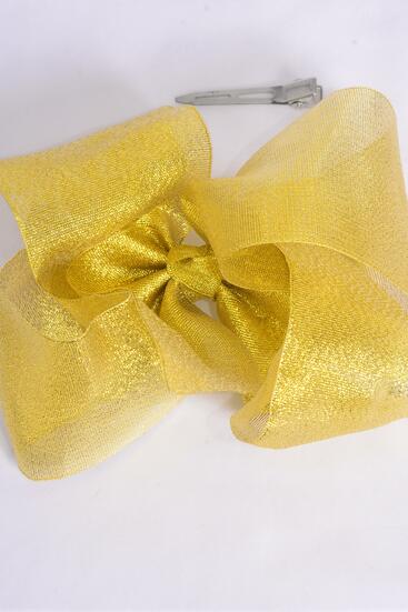 Hair Bow Extra Jumbo Cheer Type Bow Metallic Gold / 12 pcs Bow = Dozen  Gold , Alligator Clip , Size - 8" x 7" Wide , Clip Strip & UPC Code