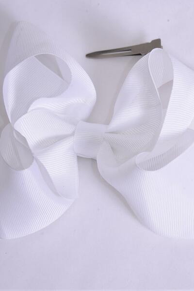 Hair Bow Jumbo White Grosgrain Bow-tie / 12 pcs Bow = Dozen  White , Alligator Clip , Size - 6" x 5" Wide , Clip Strip & UPC Code