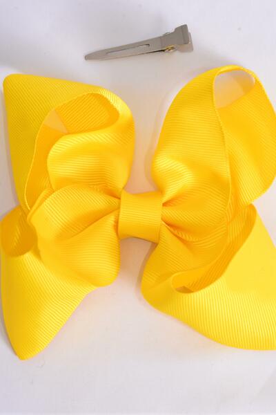 Hair Bow Jumbo Daffodil Yellow Grosgrain Bow-tie / 12 pcs Bow = Dozen Daffodil Yellow , Alligator Clip , Size - 6" x 5" Wide , Clip Strip & UPC Code