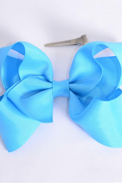 Hair Bow Jumbo Turquoise Grosgrain Bow-tie / 12 pcs Bow = Dozen Turquoise , Alligator Clip , Size - 6" x 5" Wide , Clip Strip & UPC Code