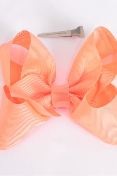 Hair Bow Jumbo Peach Grosgrain Bow-tie / 12 pcs Bow = Dozen Peach , Alligator Clip , Size - 6" x 5" Wide , Clip Strip & UPC Code