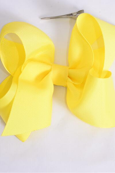 Hair Bow Jumbo Baby Yellow Grosgrain Bow-tie / 12 pcs Bow = Dozen Baby Yellow , Alligator Clip , Size - 6" x 5" Wide , Clip Strip & UPC Code