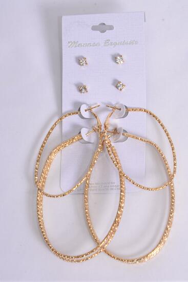 Earrings 4 pair Metal Oval Hoop Rhinestone Studs Mix / 48 pair = Dozen Post , Hoop Size - 1.5" x 2" , 2" x 2.5" Wide , Earring Card & OPP bag & UPC Code , 4 pair per card , 12 card = Dozen