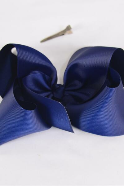 Hair Bow Jumbo Navy Grosgrain Bow-tie / 12 pcs Bow = Dozen Navy , Alligator Clip , Size - 6" x 5" Wide , Clip Strip & UPC Code