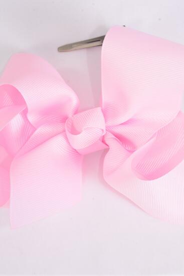 Hair Bow Jumbo Baby Pink Grosgrain Bow-tie / 12 pcs Bow = Dozen Baby Pink , Alligator Clip , Size - 6" x 5" Wide , Clip Strip & UPC Code