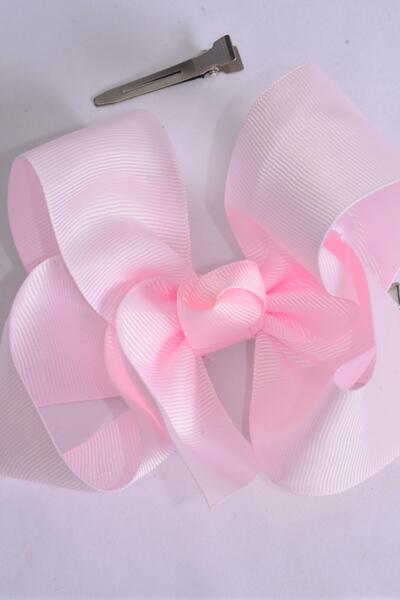 Hair Bow Jumbo Powder Pink Grosgrain Bow-tie / 12 pcs Bow = Dozen Powder Pink , Alligator Clip , Size - 6" x 5" Wide , Clip Strip & UPC Code