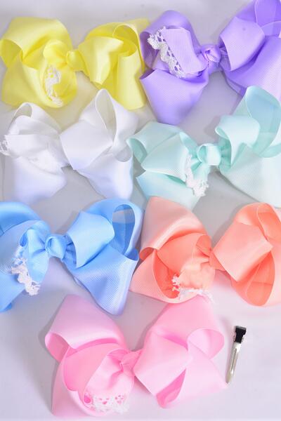 Hair Bow Jumbo Avocadorable Grosgrain Bow-tie / 12 pcs Bow = Dozen Alligator Clip , Size - 6" x 5" Wide , 4 Of Each Pattern Asst , Clip Strip & UPC Code