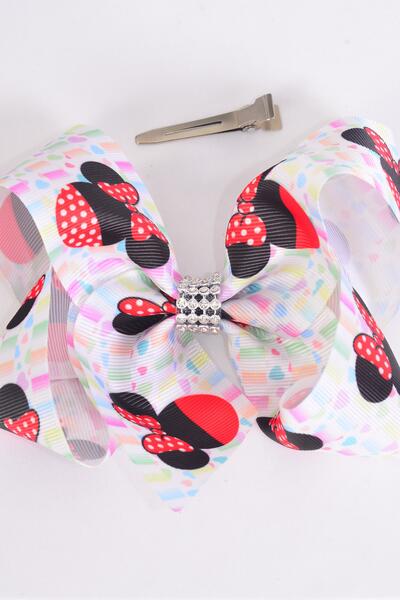 Hair Bow 24 pcs Cute Mouse Ear Polka Dots Grosgrain Bow-tie / 24 pcs Bow = Dozen Alligator Clip , Size - 4" x 3", 6 Of Each Pattern Asst , Clip Strip & UPC Code