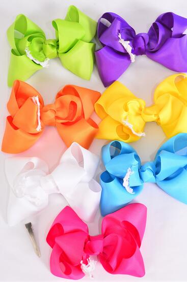 Hair Bow Jumbo Cute Cartoon W Googly Eyes Citrus Grosgrain Bow-tie / 12 pcs Bow = Dozen Alligator Clip , Size - 6" x 5" Wide ,  2 Fuchsia , 2 Blue , 2 Yellow , 2 Purple , 2 White , 1 Lime , 1 Orange Color Asst , Clip Strip and UPC Code