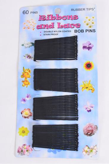 Bobby Pins Black Tips 60 ct / 12 Card = Dozen Size - 1.75" Long , each card have 60 ct  , 12 card = Dozen , Opp Bag & UPC Code