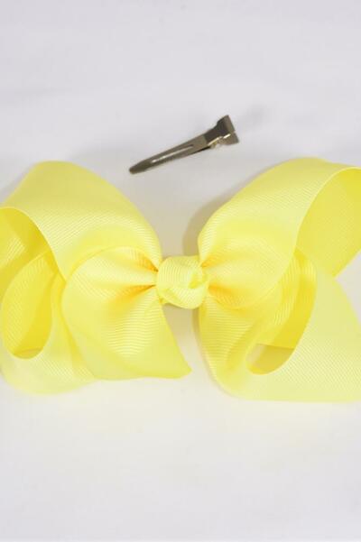 Hair Bow Large baby Yellow Grosgrain Bow-tie / 12 pcs Bow = Dozen Baby Yellow , Alligator Clip , Size - 4" x 3" Wide , Clip Strip & UPC Code