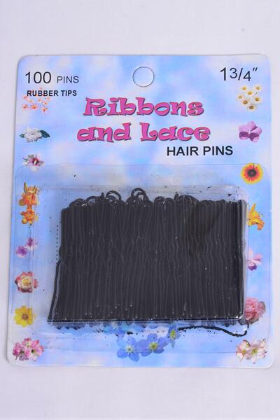 Hair Pins Black Tips 100 Ct / 12 Card = Dozen Size - 1.75" Long , each card have 100 pcs , 12 Card = Dozen , OPP Bag & UPC Code