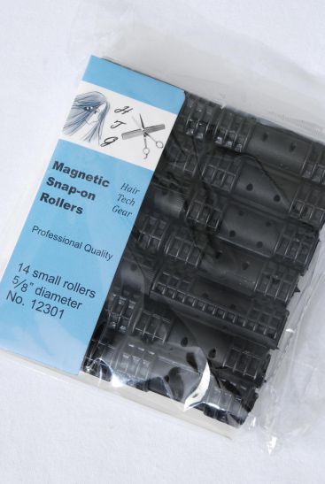 Magnetic Snap On Rollers 14 ct Small Black / 12 Bag = Pack  Black , Size - 5/8" Dia Wide , Individual OPP Bag & UPC Code , 14 pcs per Bag , 12 Bag = Pack 