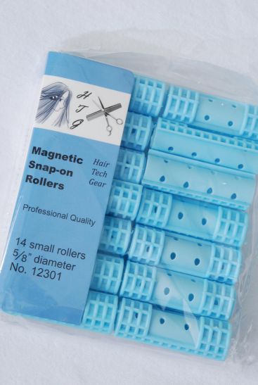 Magnetic Snap On Rollers 14 ct Small Blue / 12 Bag = Pack  Blue , Size - 5/8" Dia Wide , Individual OPP Bag & UPC Code , 14 pcs per Bag , 12 Bag = Pack 