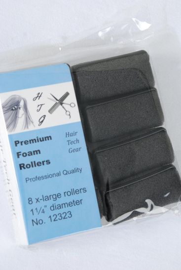 Foam Rollers 8 ct XLarge Black / 12 Bag = Pack  Black , XL Size-1 1/4" Dia Wide , Individual OPP Bag & UPC Code , 8 pcs per Bag , 12 Bag = Pack 