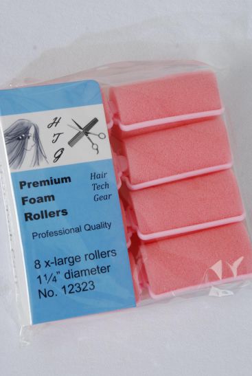 Foam Rollers 8ct XLarge Pink / 12 Bag = Pack  Pink , XL Size-1 1/4" Dia Wide , Individual OPP Bag & UPC Code , 8 pcs per Bag , 12 Bag = Pack 